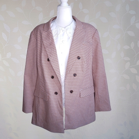 1. State Plaid Blazer Retro Twee Pattern Double Breasted Jacket Orange 22 W - Picture 2 of 13